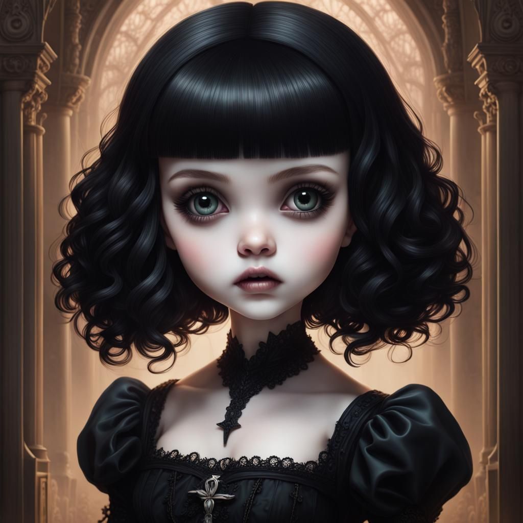 Elegant Gothic Chibi Portrait in Horror Style