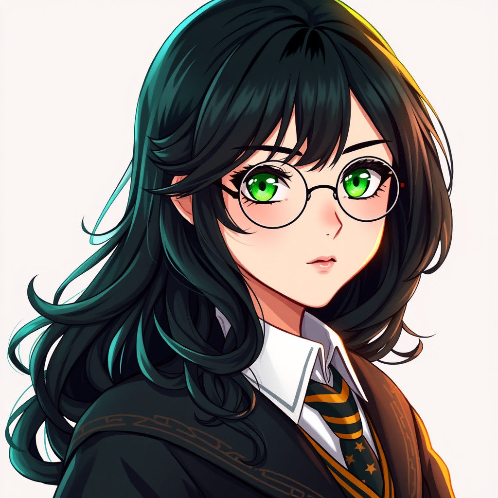Anime Style Female Wizard with Emerald Eyes