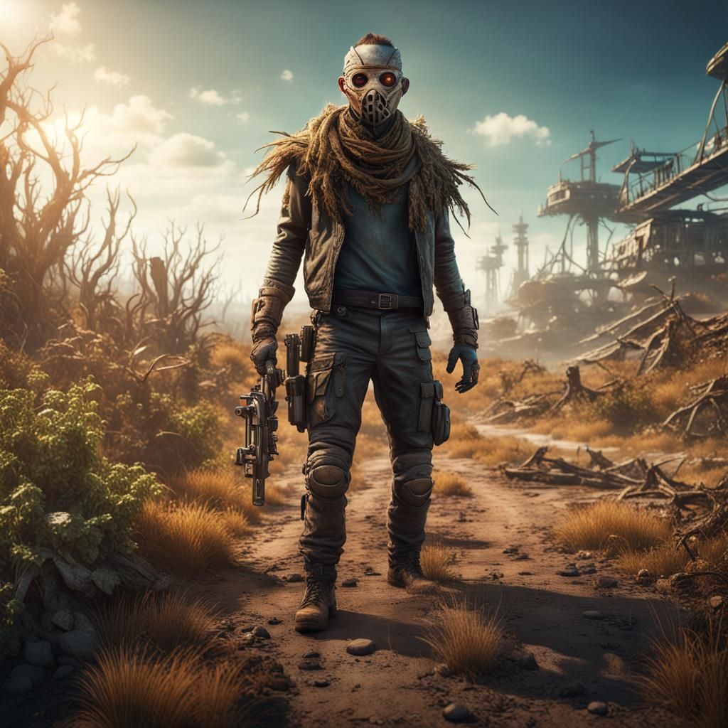 Post-Apocalyptic Survivor with Scarecrow Mask