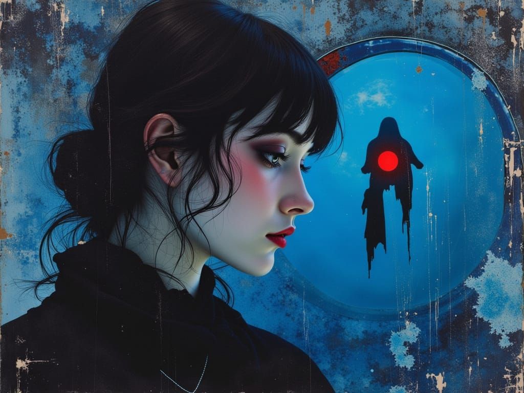 Surreal Cyberpunk Love Scene in Lapis Lazuli and Cinnabar