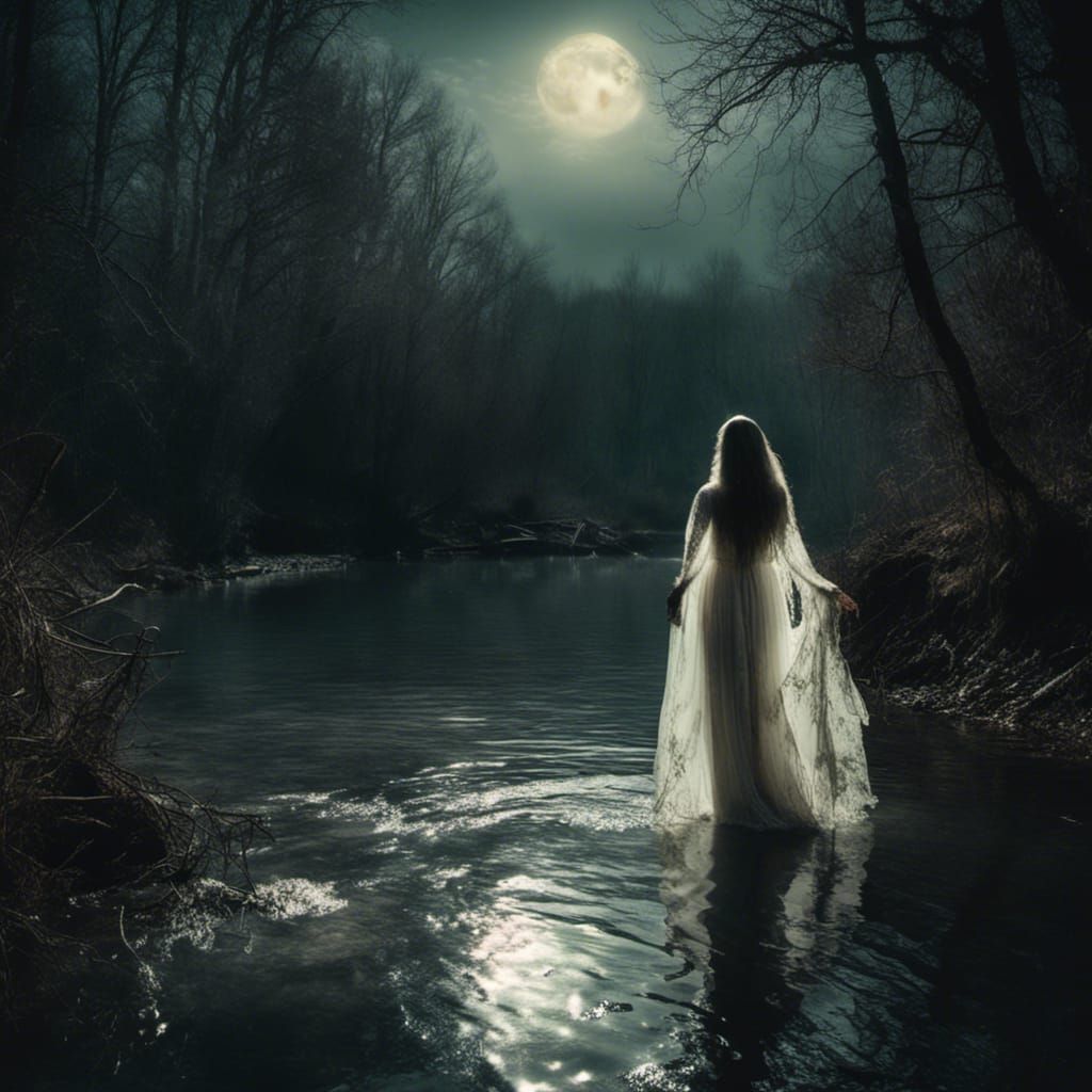 La Llorona in Macabre Style by Moonlit River