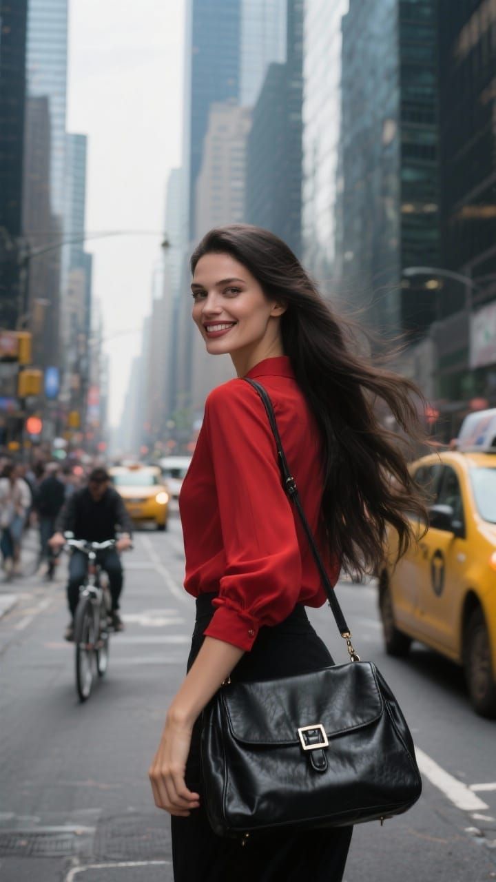 Hyperrealistic City Street Scene with Supermodel