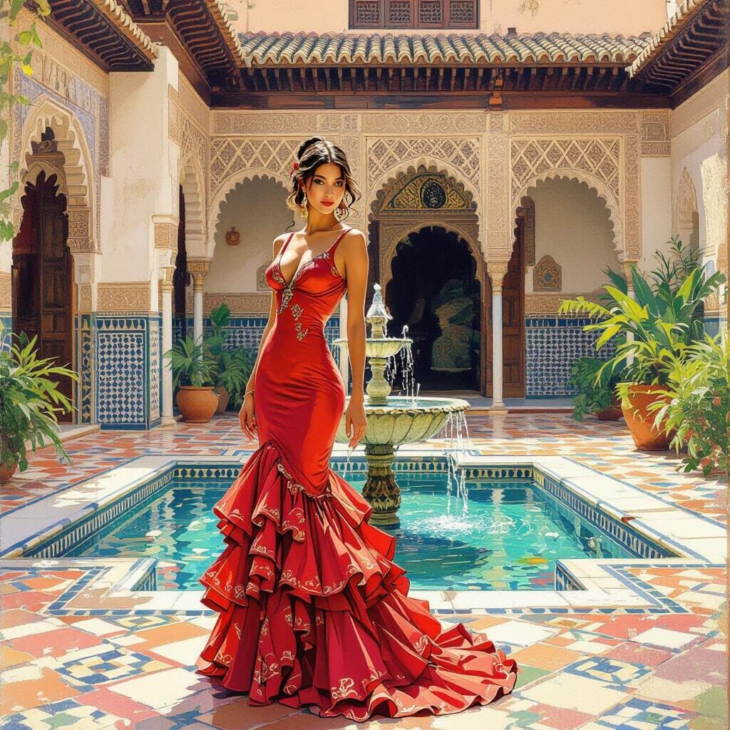Flamenco Dancer in Grenada, Art Nouveau Style