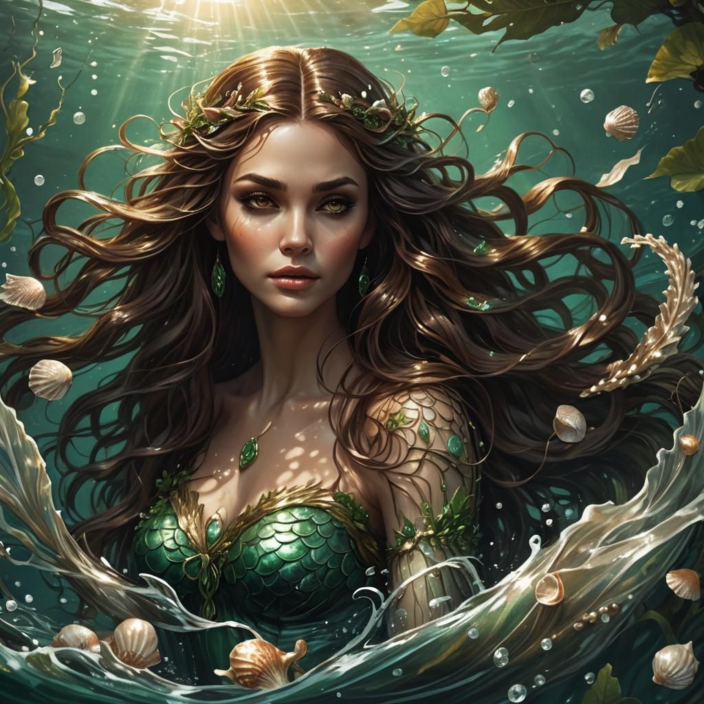 Siren Mermaid Elena Gilbert in Dark Fantasy Art