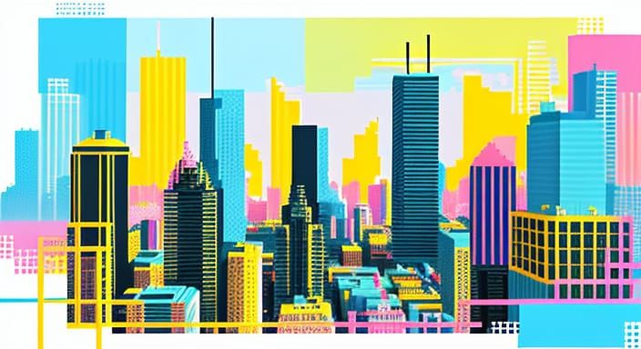 Virtual Reality Cityscape in Pixel Art Style