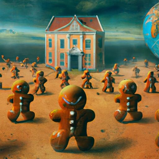 Gingerbread Men Take Over Human School: Epic Digital Art
