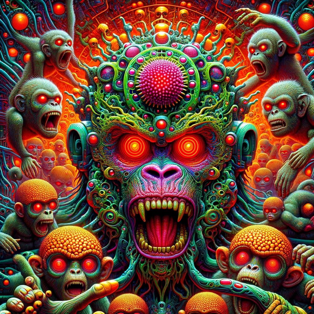 Psychedelic Alien Warlord with Egyptian Graffiti Robot