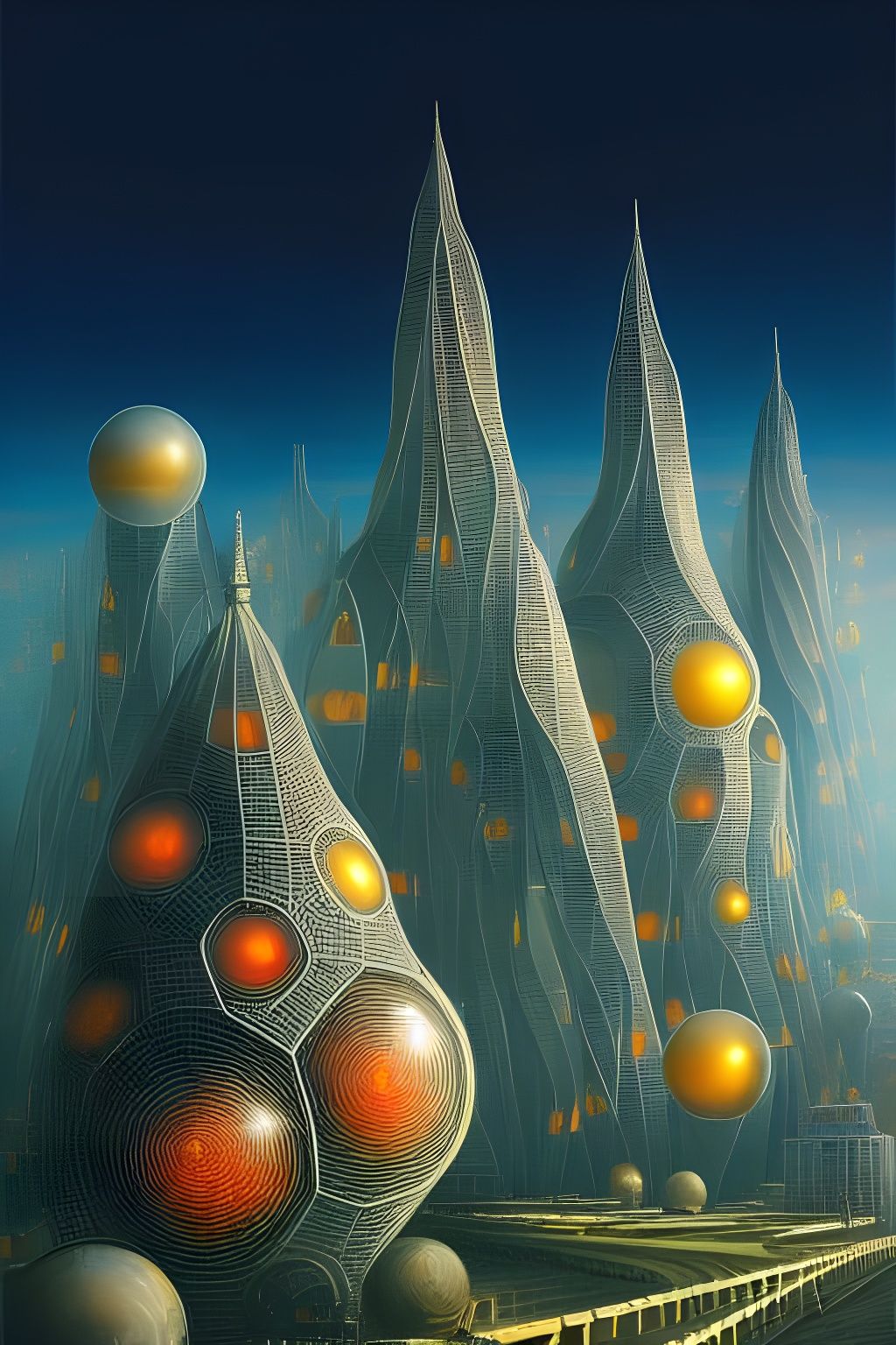 Futuristic Cityscape in Solarpunk and Atompunk Style