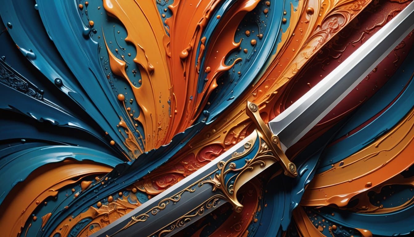 Majestic Sword Pierces a Swirling Vortex of Color