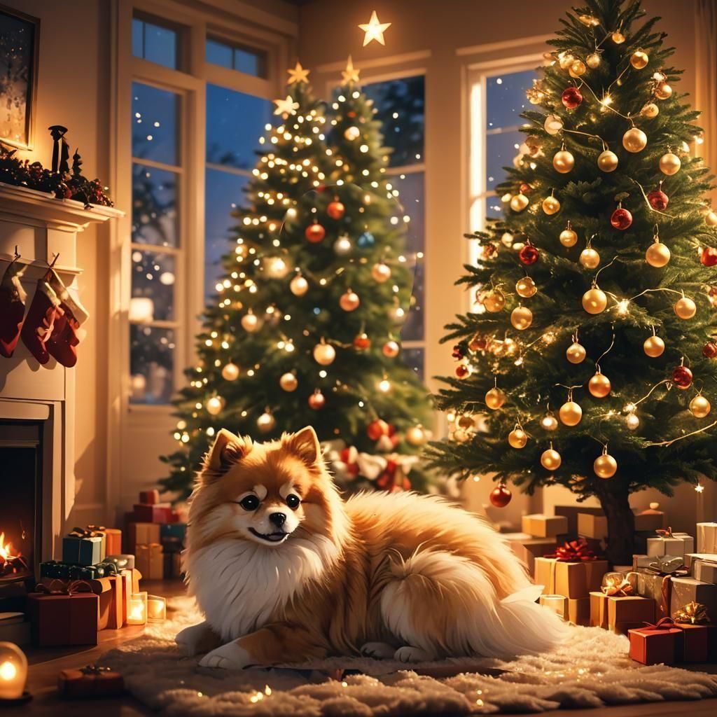 Cozy Christmas Tree Scene in Anime Style