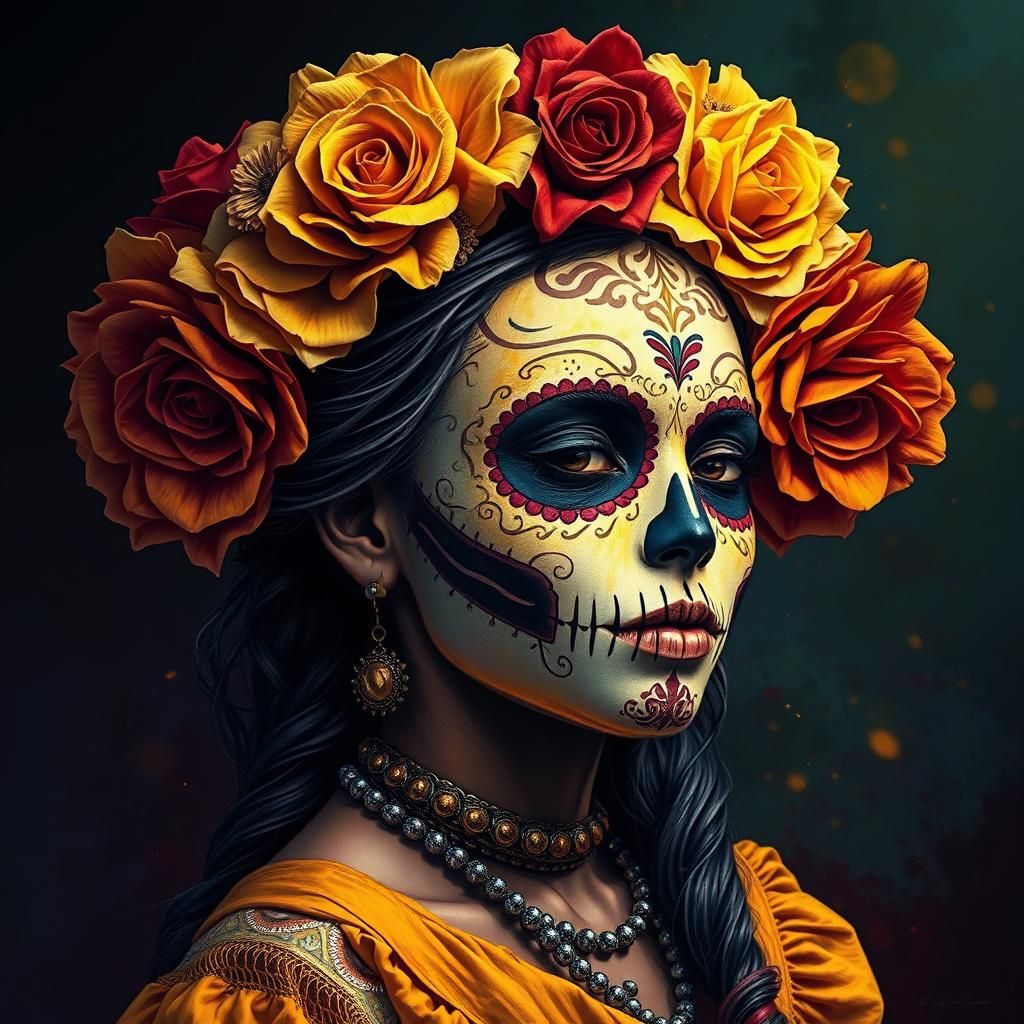 Mexican Sugar Skull Girl in Digital Illustration
