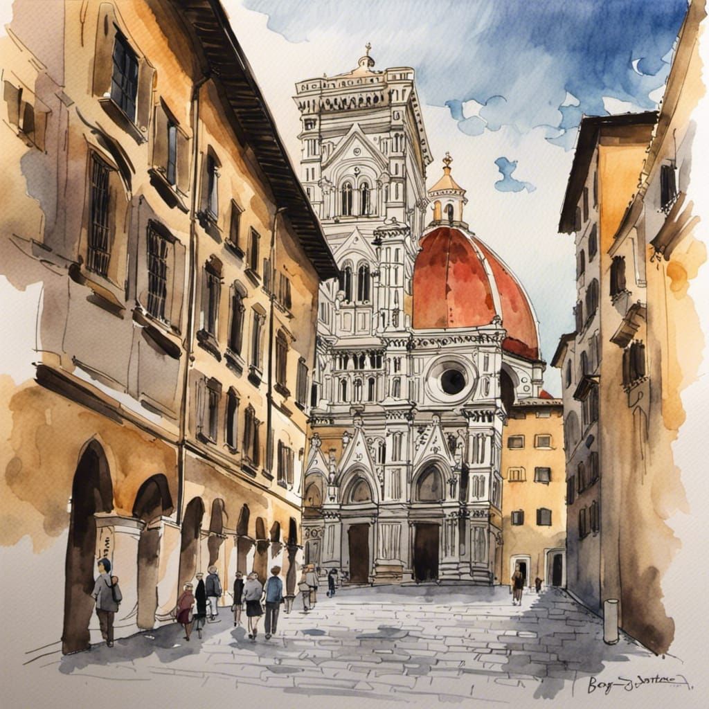 Watercolor Painting of Borgo Santa Croce, Florence