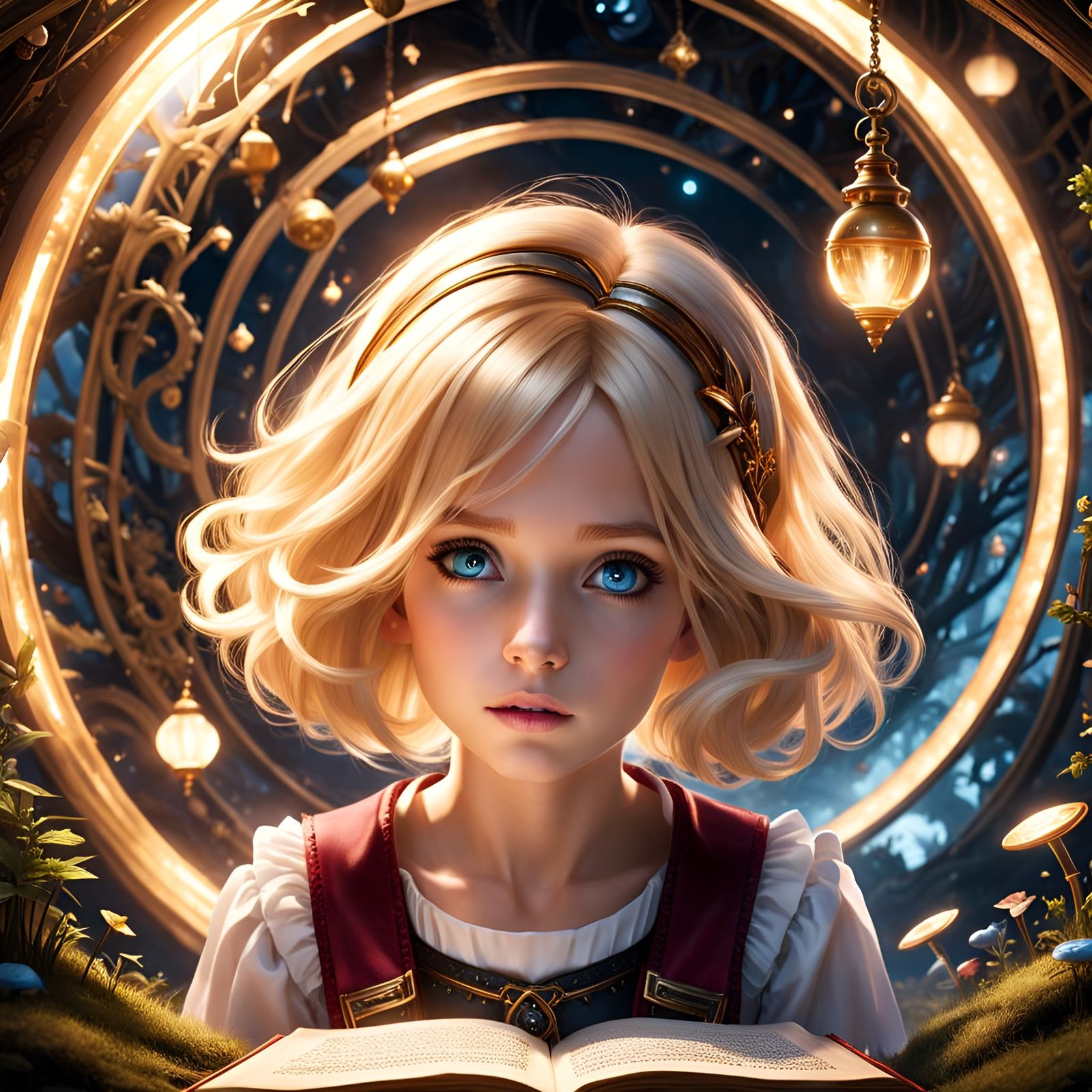 Alice Spiraling Into Wonderland Storybook: Dark Fantasy Art
