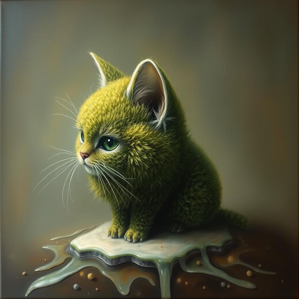 Surreal Moss Cat Inspired by Salvador Dali