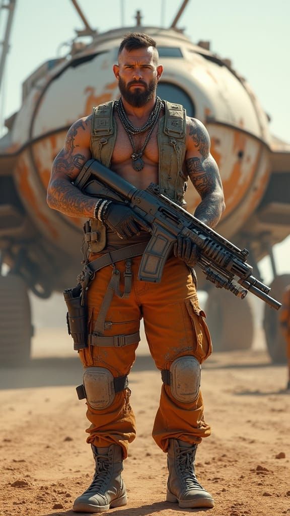 Cybernetic Mercenary in Battle-Hardened Regalia