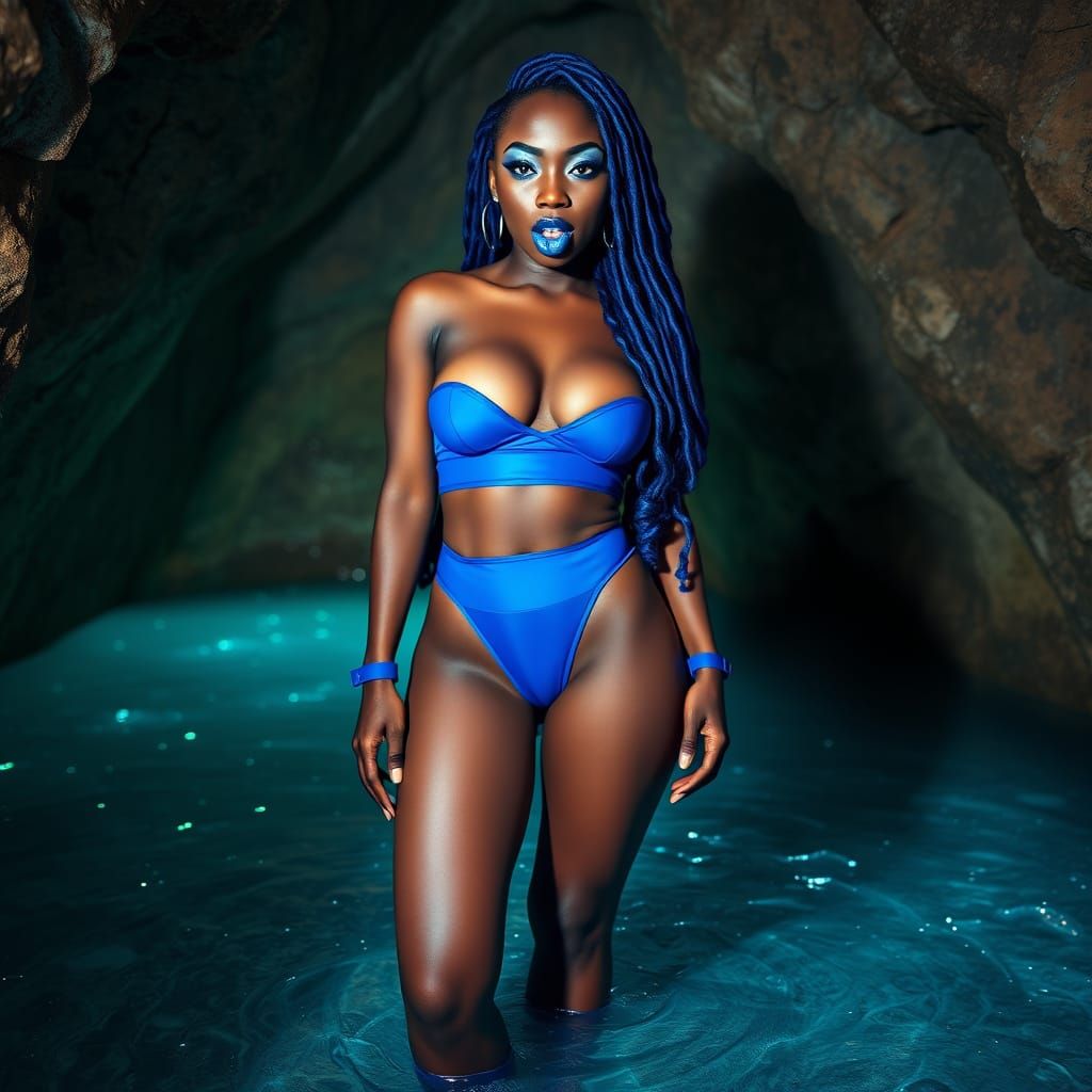 Bioluminescent Cave: Voluptuous Figure in Vibrant Photo-Real...
