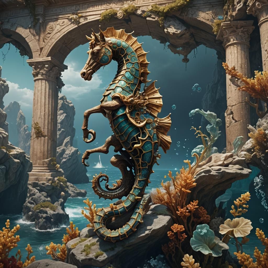 Mythological Seahorse: Detailed Matte Painting