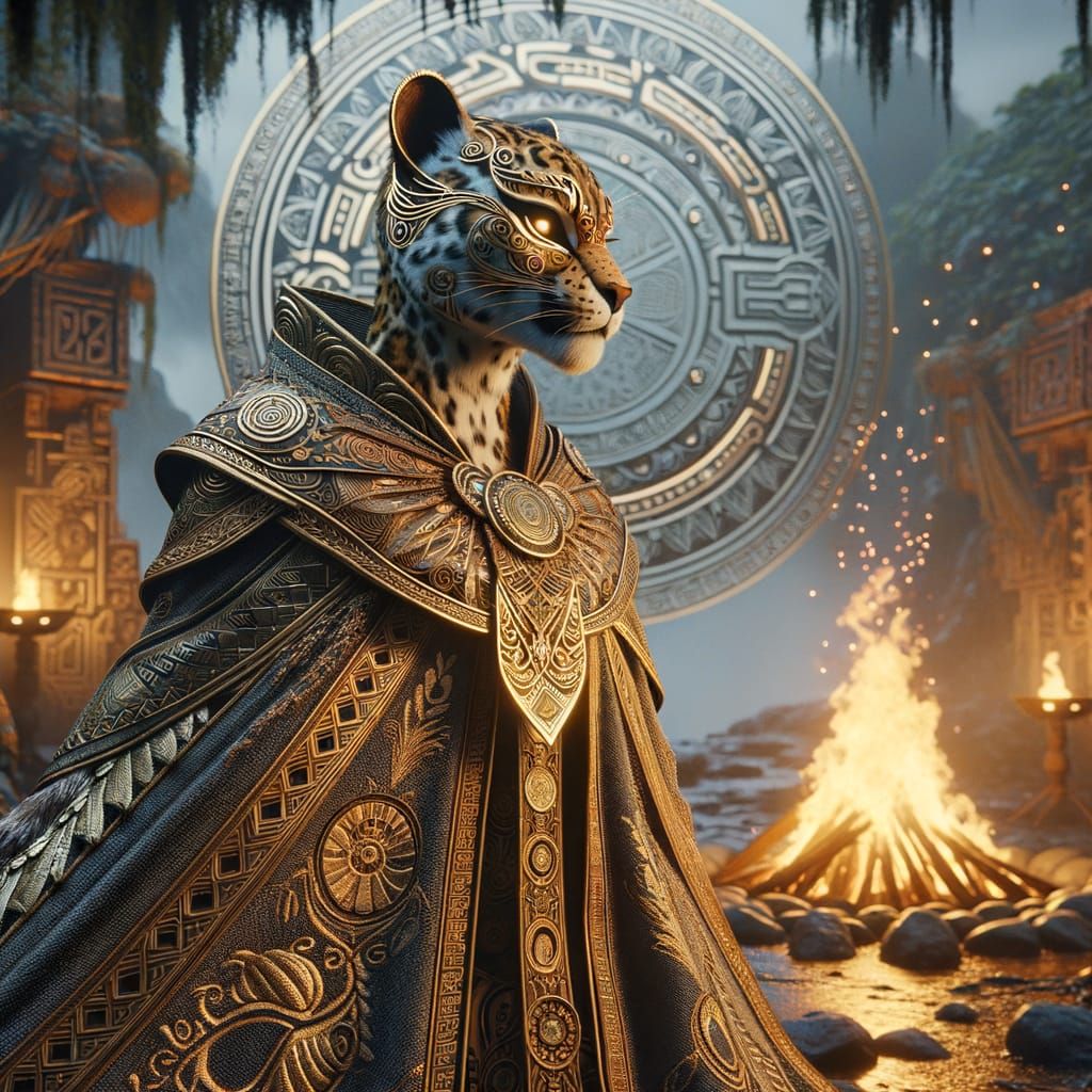 Aztec Leopard Woman by Campfire: Digital Matte Painting