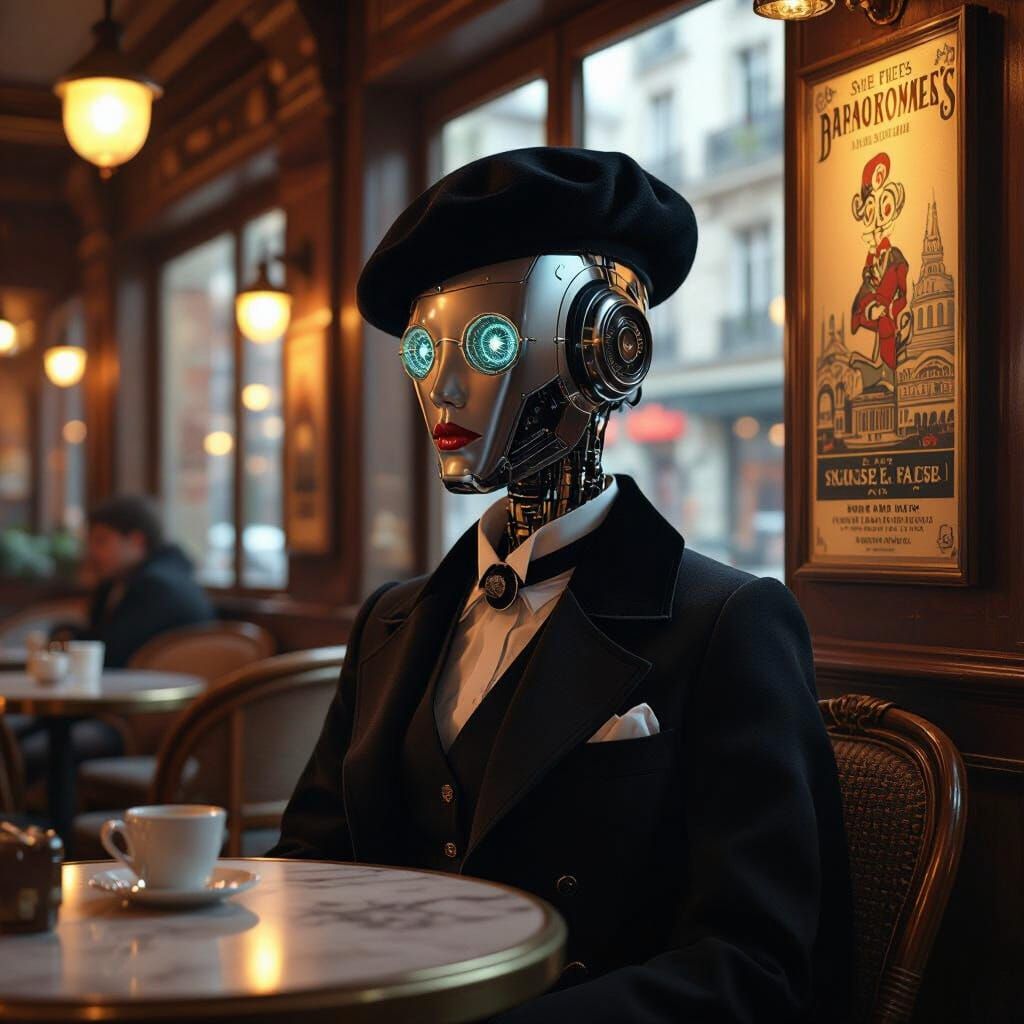 French Supercomputer in Parisian Cafe, Nostalgic Futurism
