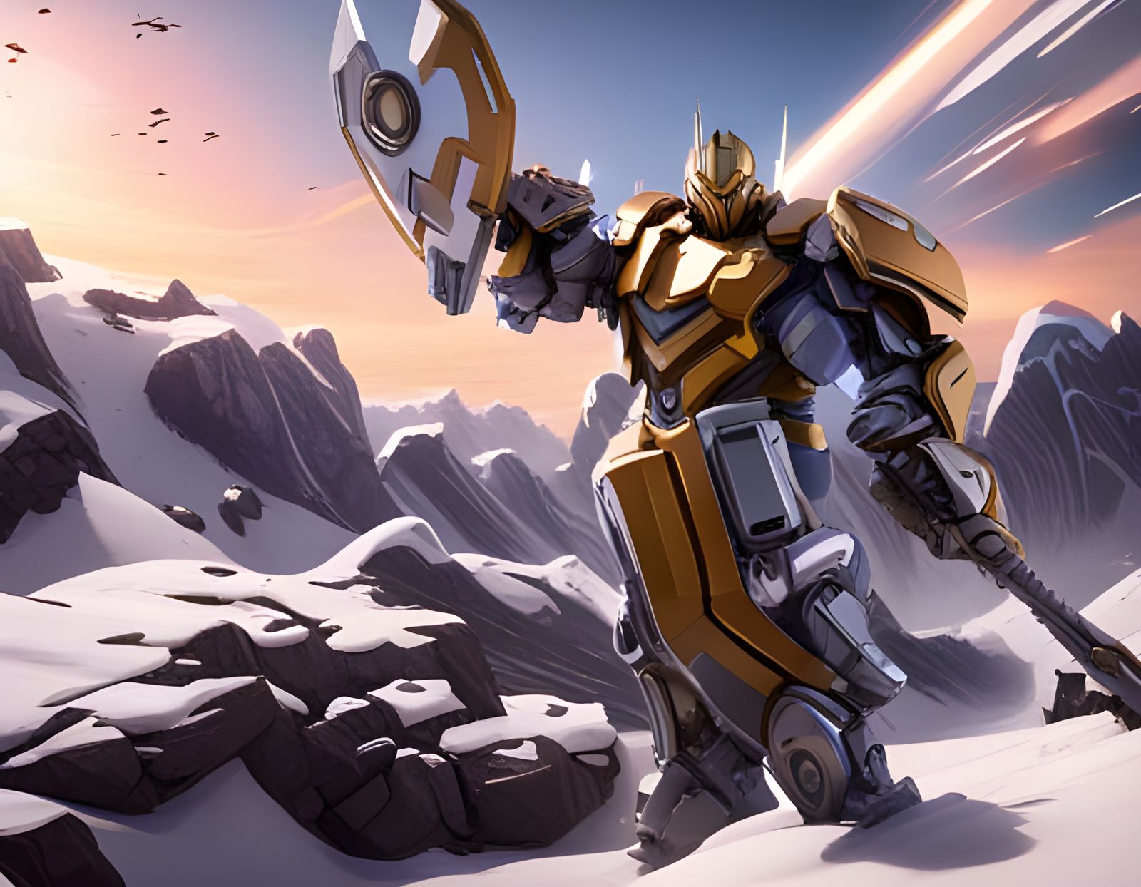 Asgardian Mecha Warrior with Axe in Graffiti Style