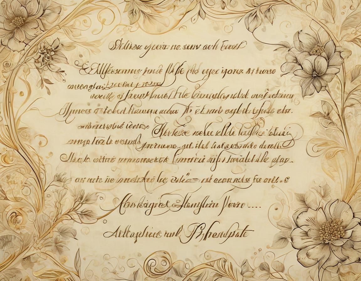 Elegant Script with Floral Vines in Art Nouveau Style