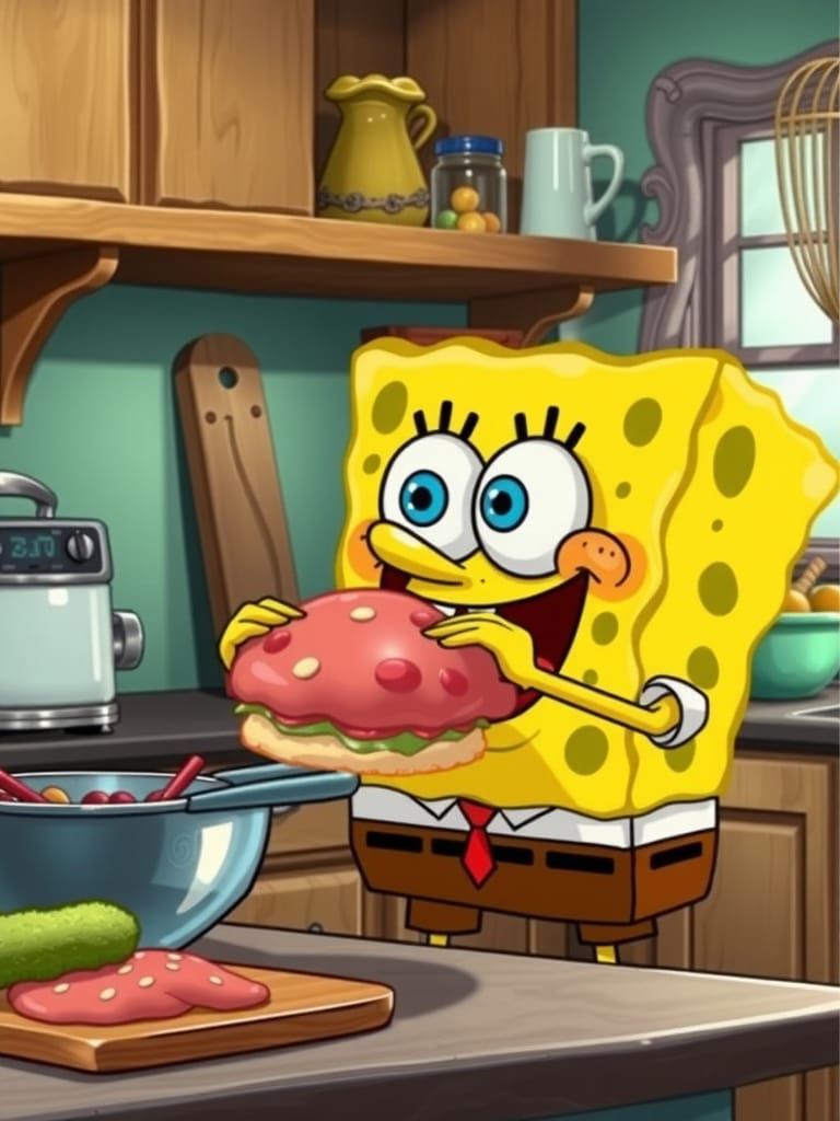 Spongebob squarepants eating crabby patty