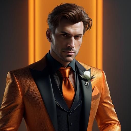 Groom in Orange Suit, Detailed Portrait