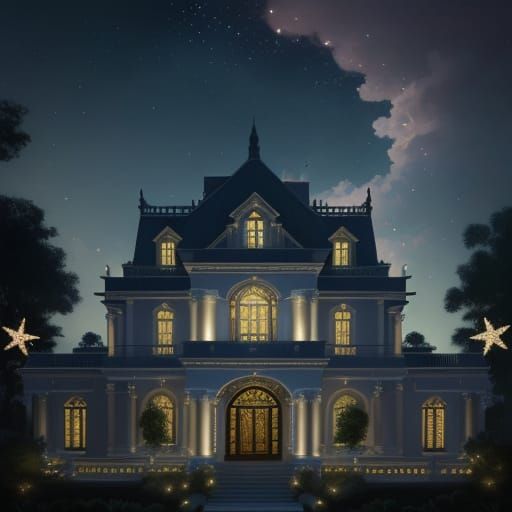 Mansion Villa with Shooting Star Decor in Ethereal Style
