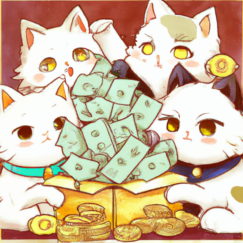 Happy Fluffy Cats Donate Money, Anime Style