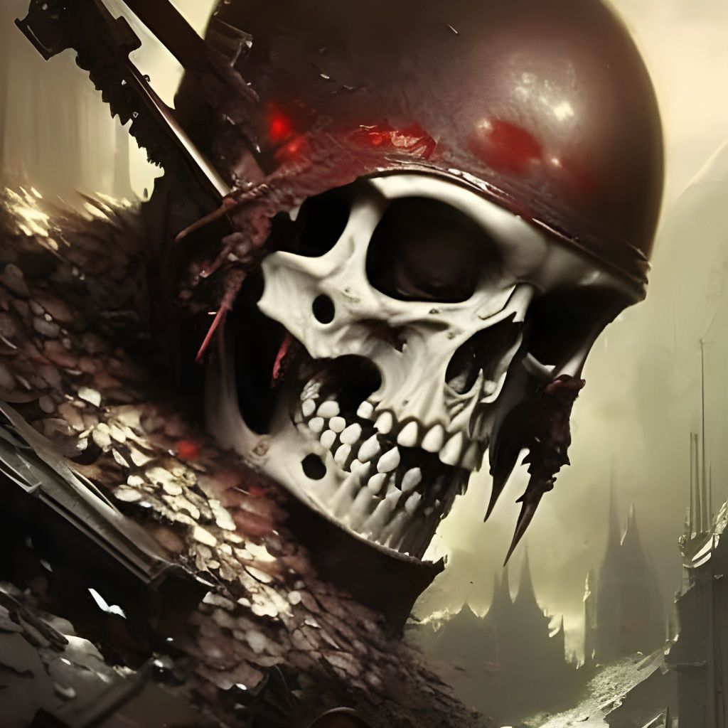 Bashed Human Skull Concept Art in Horror Style