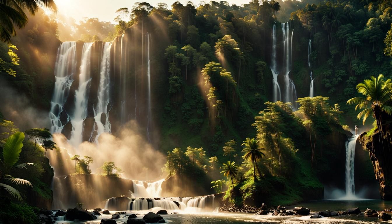 Spectacular Jungle Waterfall at Golden Hour