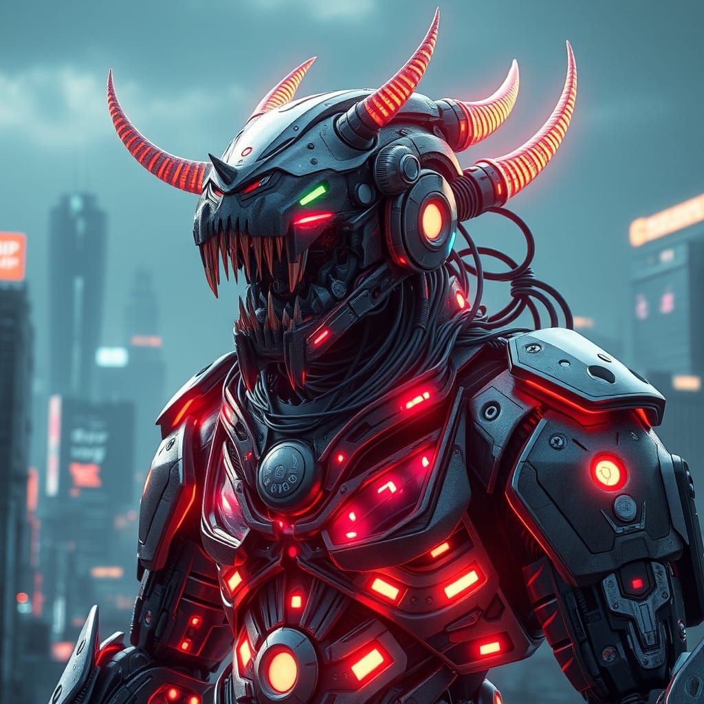 Cybernetic Beast in Dystopian Anime Armor