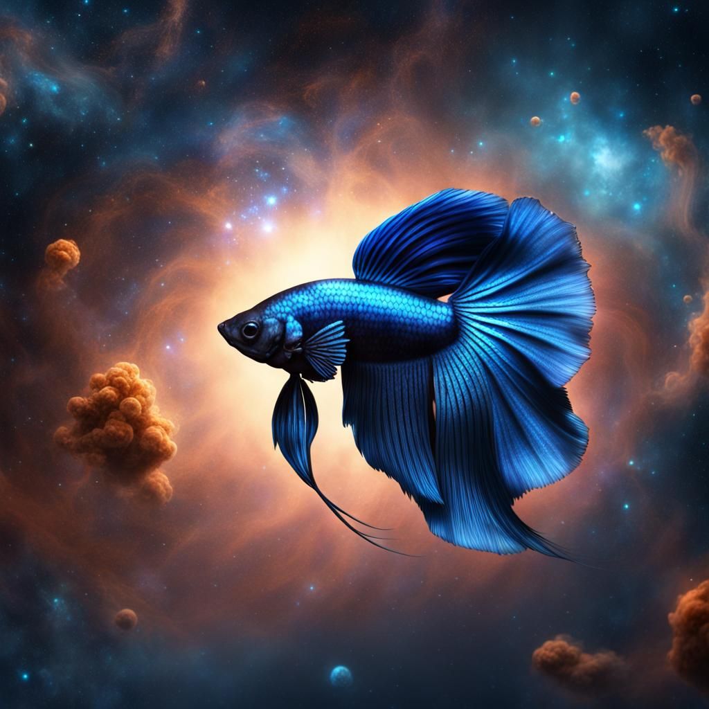 Betta Fish Swimming Through Cosmic Nebulas