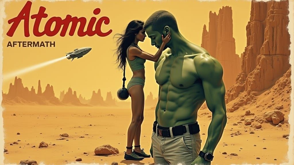 Vintage-Style Sci-Fi Poster: Martian Warrior Holds Marine