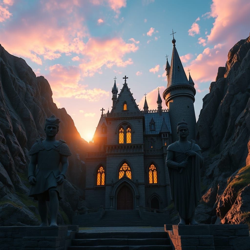 Ethereal Victorian Castle, Hidden Amidst Majestic Mountains,...