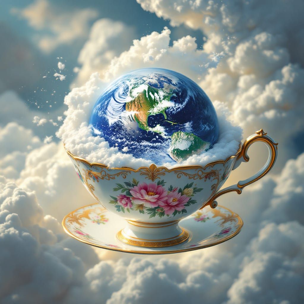 Earth in Teacup: Futuristic Landscape Art