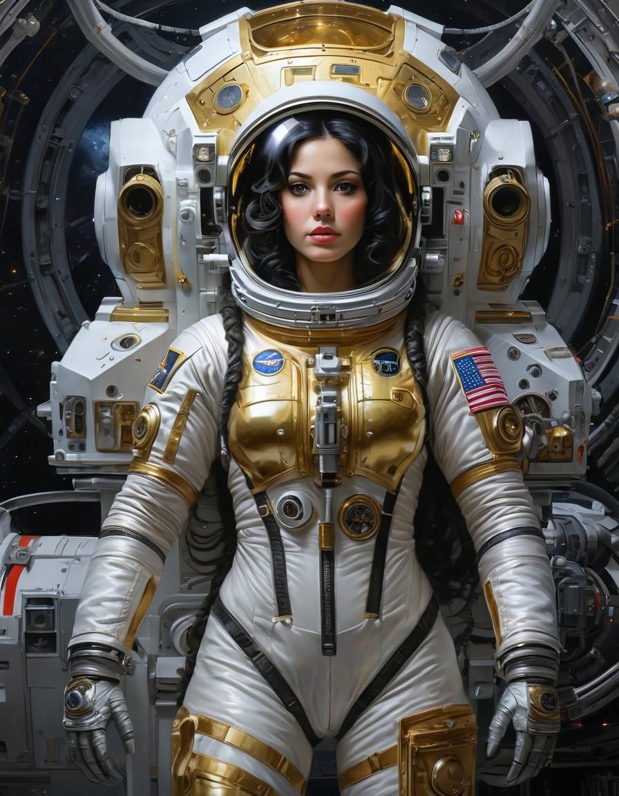 Astronaut in Gold Spacesuit: Hyperrealistic Fine Art