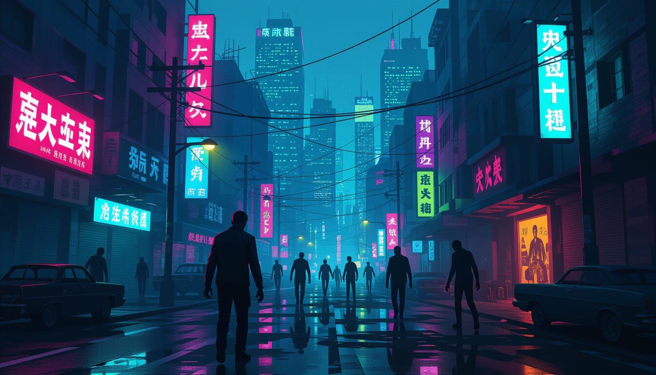 Cyberpunk Zombie Apocalypse Cityscape in Neon Light