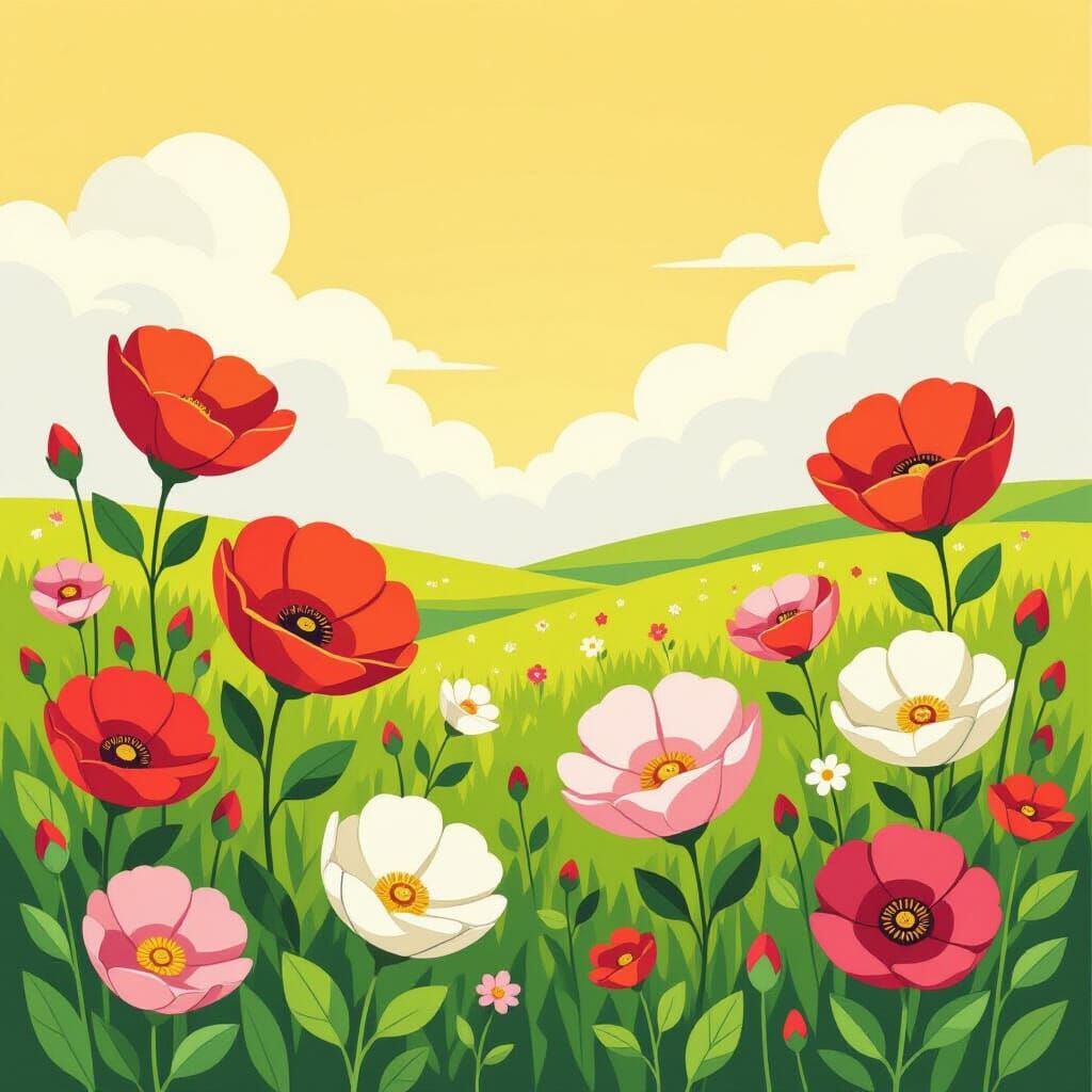 Vibrant Flowers Under a Yellow Sky