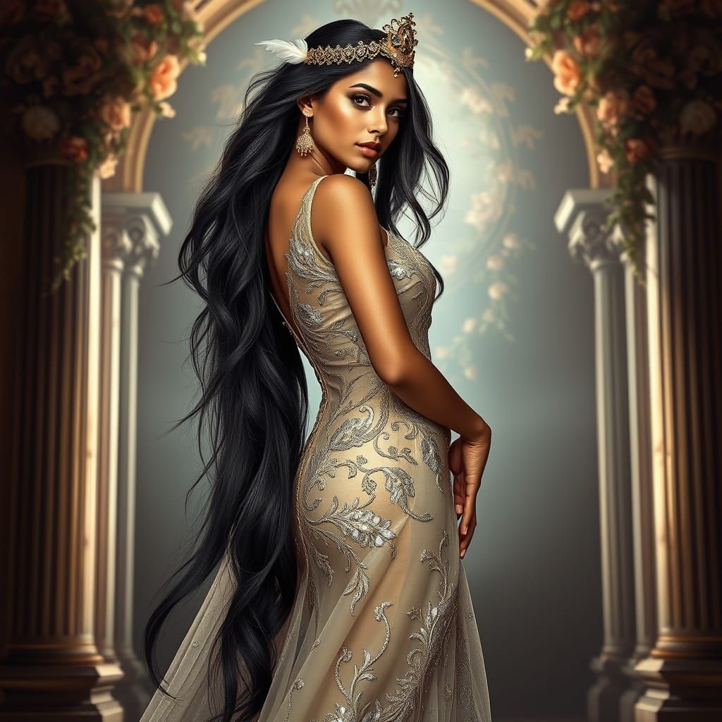 Regal Punjab Woman in Gothic Gown