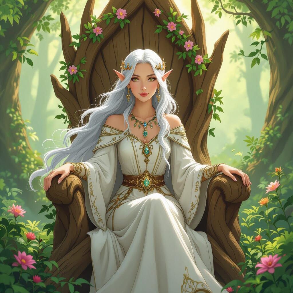 Elven Queen on Living Throne, Matte Painting