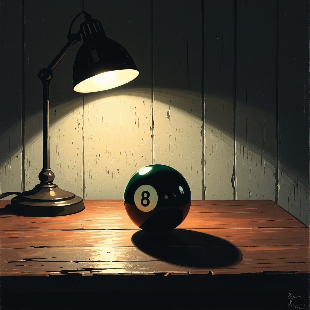 8-Ball in Dim Light: Cinematic Digital Art