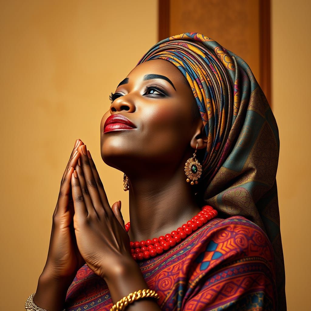 Elegant Portrait of Woman Praying in Digital Painting Style