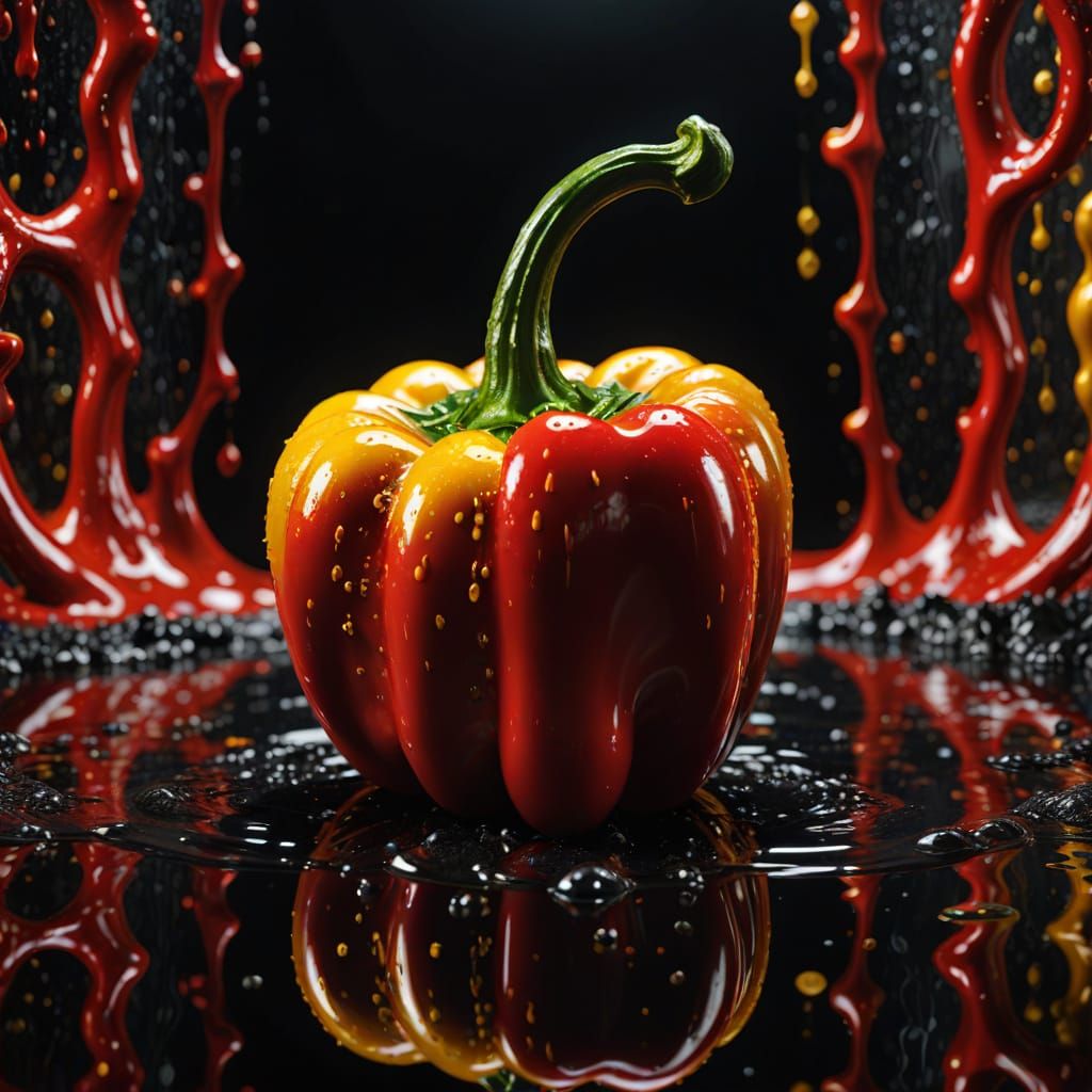 Glistening Pepper with Golden Liquid in Dark Fantasy Style
