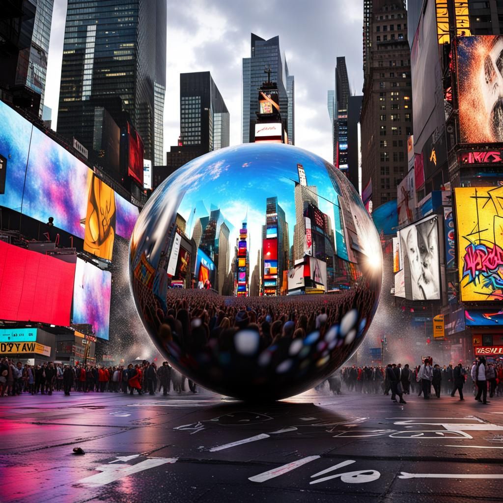 Times Square Ball Drop with Graffiti Art