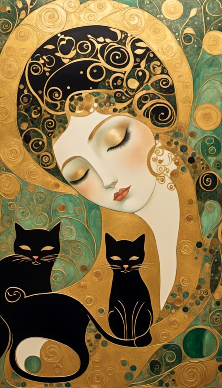 <lora:Klimt Craft:1.0> Gustav Klimt-inspired gold leaf art. ...
