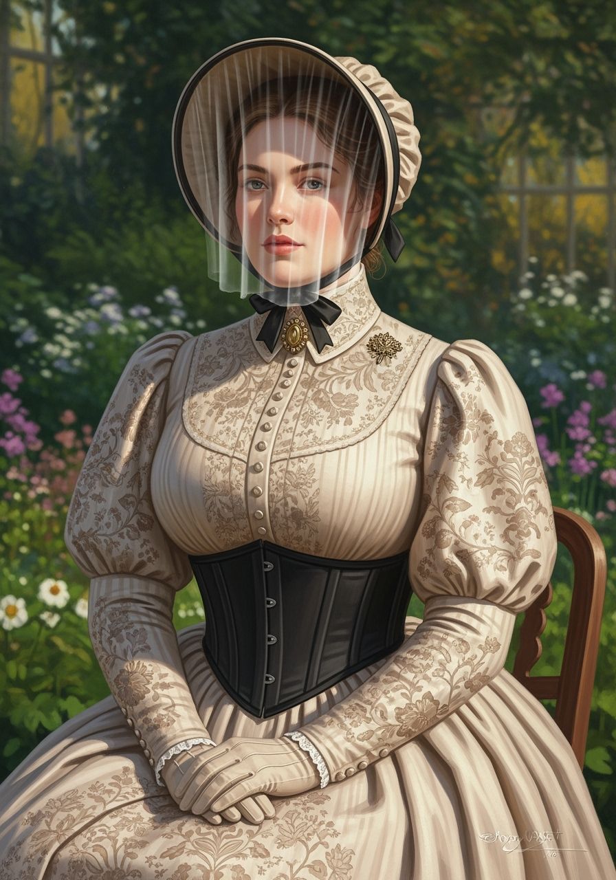 Victorian Woman in Botanic Garden, Impressionist Style