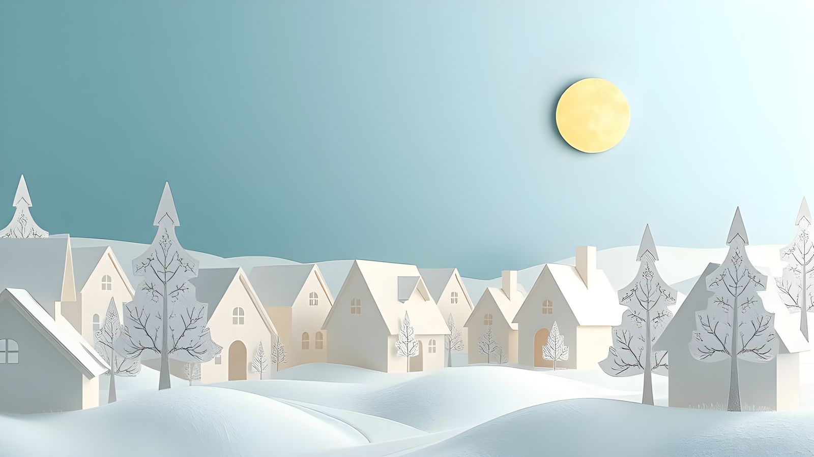 Winter Village Collage in Abstract White