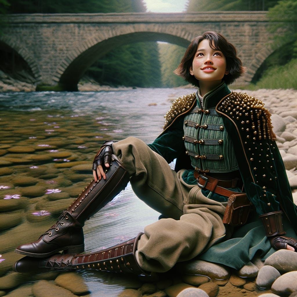 Vintage Knightess in Serene Landscape