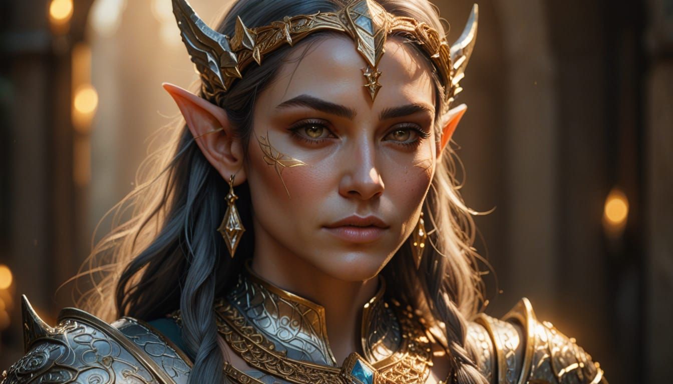 Elf Woman in Golden Light: A Photorealistic Portrait